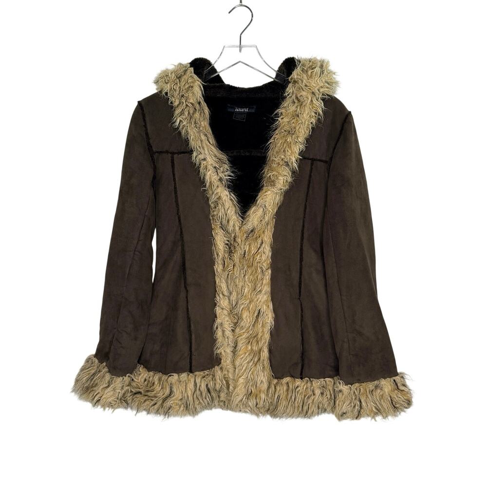 Vintage Taunt Penny Lane Jacket M Faux Fur Faux Suede Brown